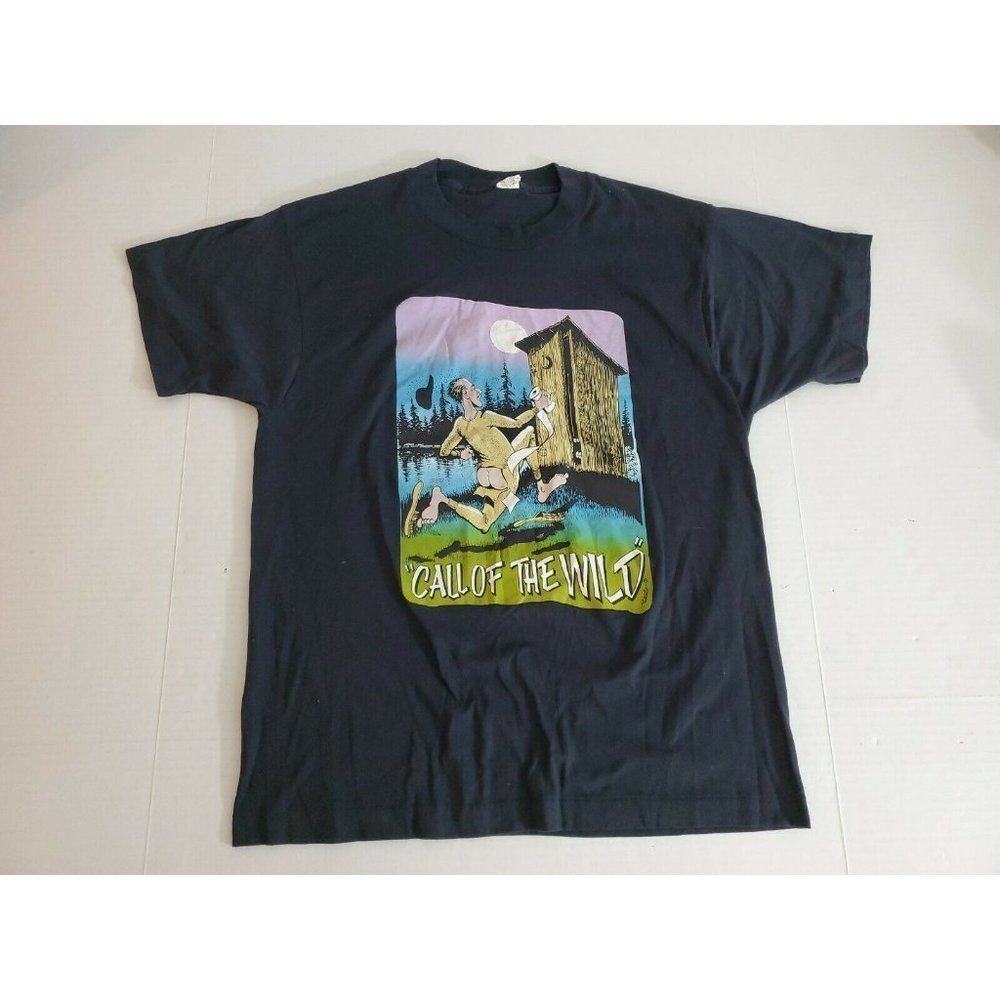 Vintage Funny Graphic Tee "Call of the Wild" T Shirt Men's Size L Single Stitch